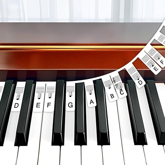 Piano Key Labels, Silicone Note Guide for 61 Keys, Black, Storage Box