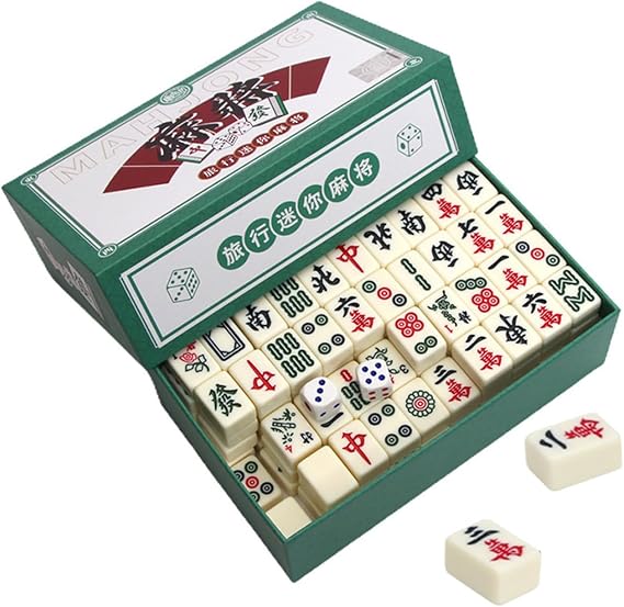 Mini Mahjong Set, Mahjong Set Portable with 2 Dice, Mini mahjong, Mahjong Set Portable, Mahjong Travel Set, 144 Tiles Mahjong Set Portable, Solid Structure Mahjong Game Set for Family Leisure Time Tra
