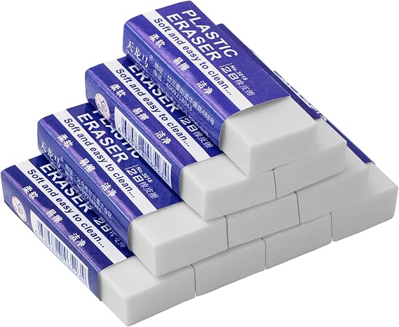 EULANT Pencil Erasers 10 Pieces, White 2B Rubbers Erasers with Storage Box for Students Teachers Drawing Sketching Writing
