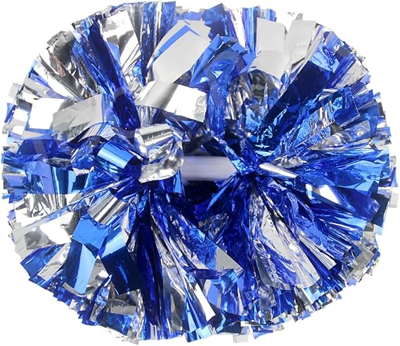 Hooshing 2 Pack Cheerleading Pom Poms Blue and Silver with Baton Plastic Handle for Team Spirit Sports Dance Cheering