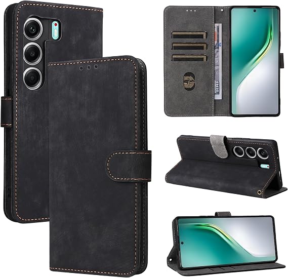 BELLA BEAR Tecno Camon 40 Pro 5G Case, [RFID Blocking] Tecno Camon 40 Pro 5G Wallet Case, with [Card Holder][Kickstand Function], Case for Tecno Camon 40 Pro 5G-Black