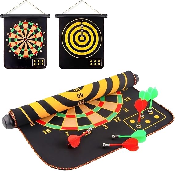 Manyetik Dart Tahtası Mıknatıslı 6 Ok Büyük Boy Çift Yönlü Hedef Oyunu Dartboard Duvara Zarar Vermeyen Oyun Seti