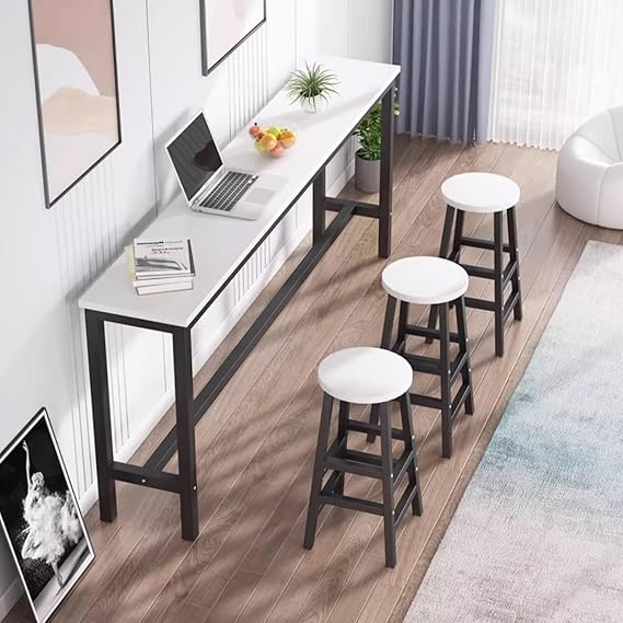 Narrow Bar Table, Bar Table Narrow, Solid Wood Long Bar Counter Table With Metal Legs, High Top Bar Table, Modern Bistro Console Table, Industrial Bar Counter Table For Bar Pub-Table Only