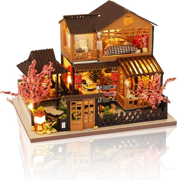 Cuteefun Japanese Izakaya Miniature House Kit, Dollhouse with LED Light