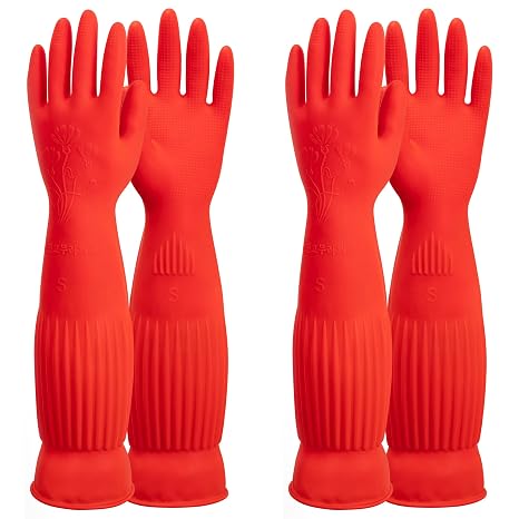 ThxToms 2 Pairs Washing Up Gloves with Cotton Lining, Rubber Gloves Medium | Reusable Waterproof Dishwashing Gloves with Extra Long Cuffs for Kitchen, Household Cleaning, Gardening & Car Wash