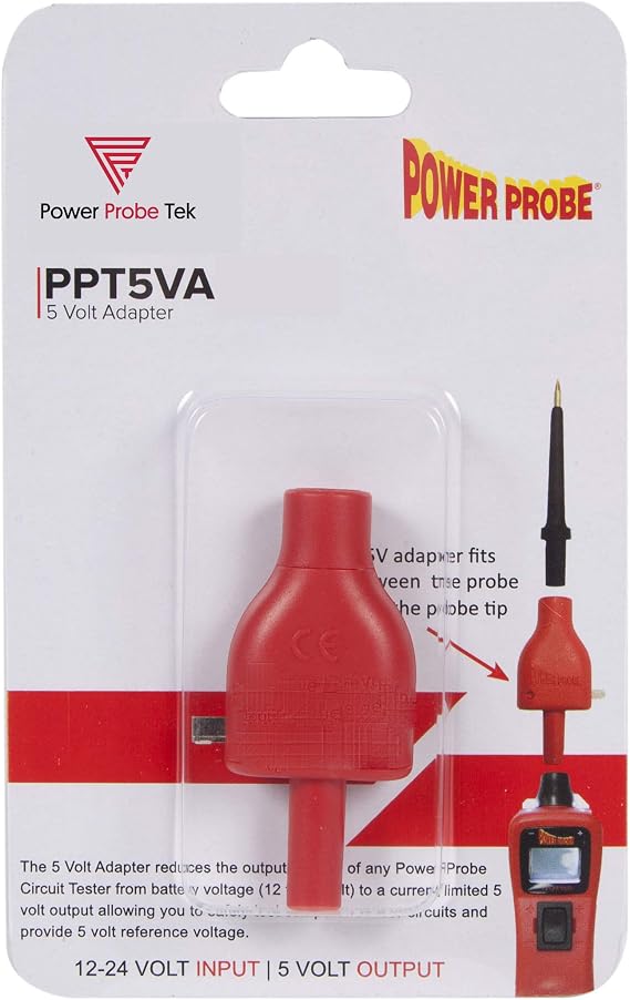 Power Probe PPT5VA 5-Volt Adapter for Power Probe Circuit Testers, Current-Limited 5V Output, Standard 4mm Banana Connector, 12–24V Input for Sensor & ECU Circuit Testing