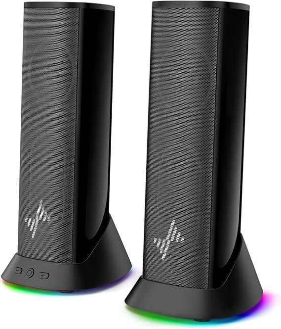 Nylavee PC Speaker, Hi-Fi Stereo, Heavy Bass, 9 LED Types, USB/Type-C Powered, 0.14 inch 3.5 mm Connection, Compatible with Desktops, Laptops, PS5