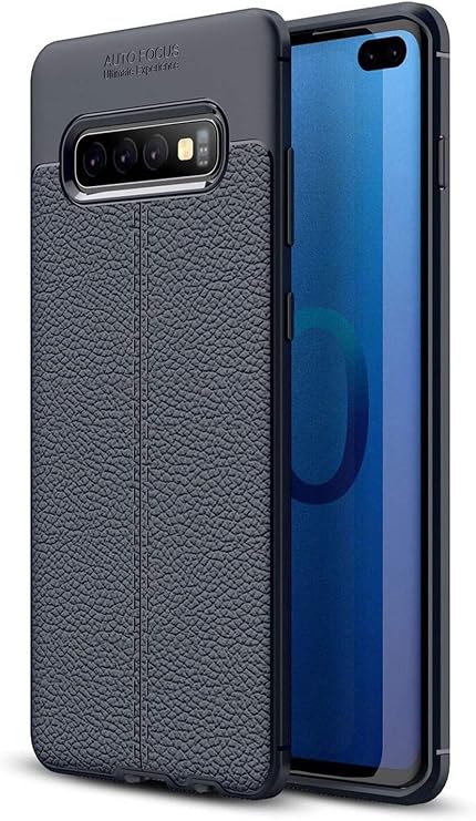 KZY İletişim-Samsung Galaxy S10 Plus ile Uyumlu Kılıf Darbe Korumalı Deri Görünümlü Silikon Arka Kapak - Lacivert (Lacivert)