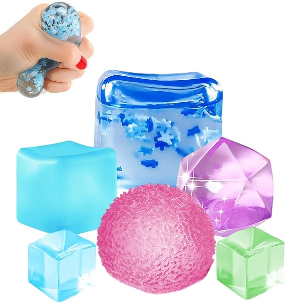 6Pcs Ice Cube Squishy, Squishy Cube, Large Stress Balls Ice Cube Squeeze Cube Sensory Squishy Men Women for Office School Home