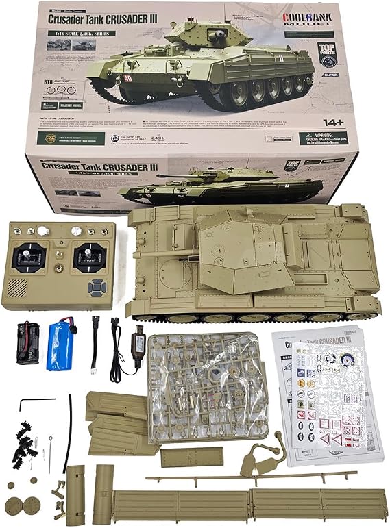 1:16 RC Tank, 2.4G British Crusader RC Tank Model with Sound and Lights, Recoil Simulation, and Infrared Battle, Military RC Vehicle for Adult (Desert Yellow)