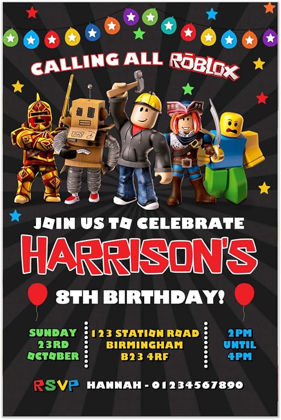 Roblox Invitations, Personalised Gaming Birthday Party Invites, Boys, Girls, Roblox Invites | PACK OF 10 WITH ENVELOPES