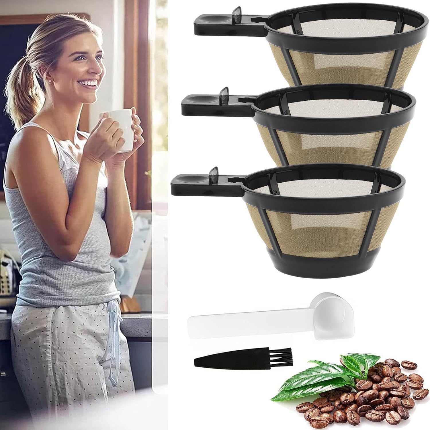 Reusable Single Coffee Filter Baskets 3PC, Coffee Basket Grounds Filters Replacement, Compatible with Hamilton 2-Way Brewer Coffee Maker Filters Models 49980A, 49980Z, 47650, 49933 Accessories Part