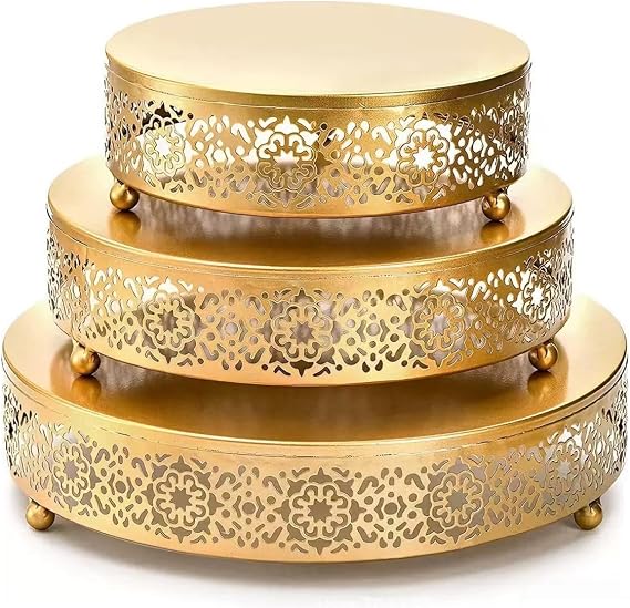 Gold Cake Stand Set, 3Pcs Round Metal Dessert Stands (12/10/8 Inch), Cupcake Display Stand for Wedding Dessert Tables, Birthday Parties & Events