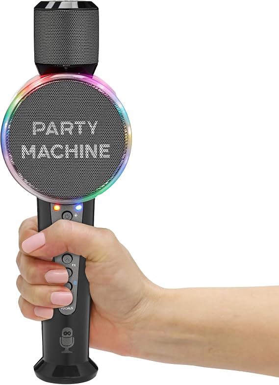 Singing Machine Wireless Karaoke Microphone for Kids & Adults, Party Machine Mic (Black) - Portable Handheld Bluetooth Microphone with Speaker & Voice Changer Effect - Karaoke Mic for Singing