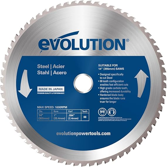 Evolution M255TCT-52MS 255mm Saw Blade for Cutting Mild Steel - 52 Teeth Carbide Tipped Metal Saw Blade Does Not Generate Heat, Burrs or Sparks