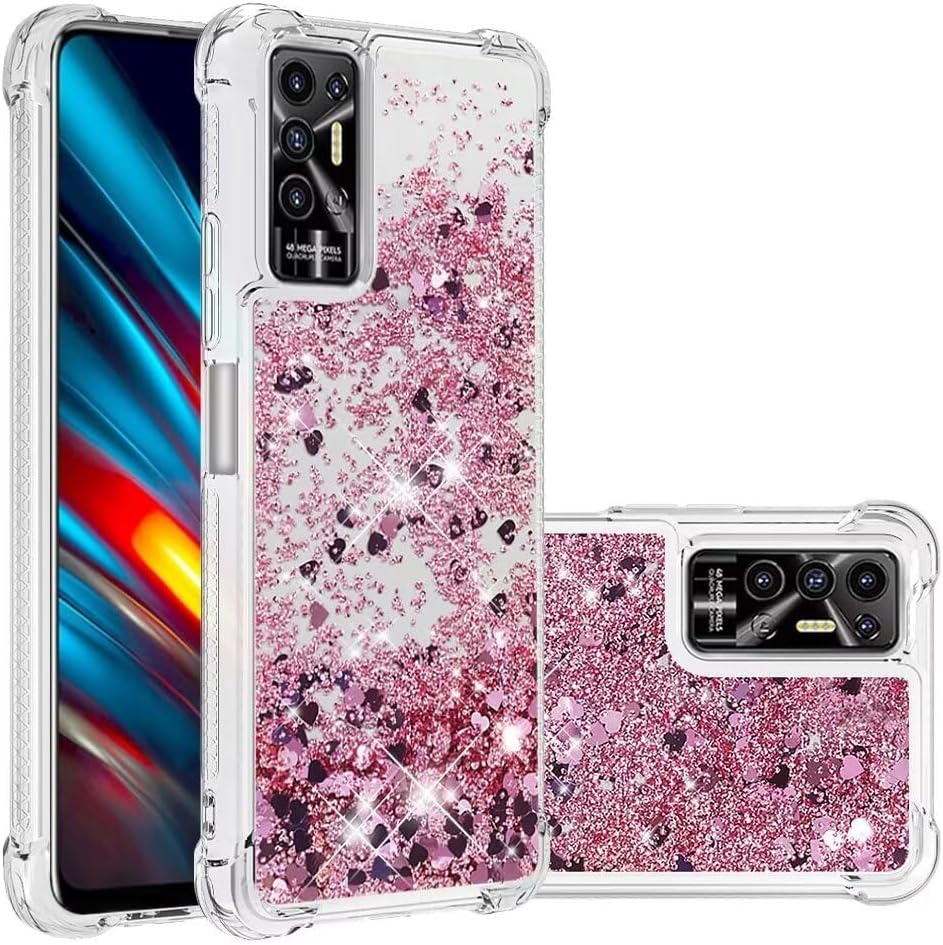 ケース Tecno Pova 2用 グリッター 流砂 リキッド ソフト TPU シリコン 耐衝撃 保護 薄型カバー レディース ガールズ スマホケース Tecno Pova 2用 ローズゴールド