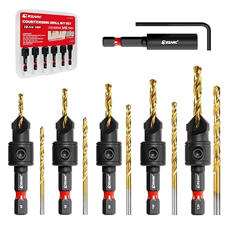 EZARC Countersink Drill Bit Set, 12PCS Counter Sink Drill Bits for Wood