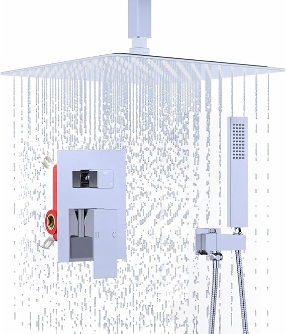 16 Inch Ceiling Mount Rain Shower System with Handheld Chrome