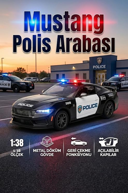 Polis Arabası Metal Çek Bırak Oyuncak Araba 1:38 Ölçek Kapıları Açılan Model Araç
