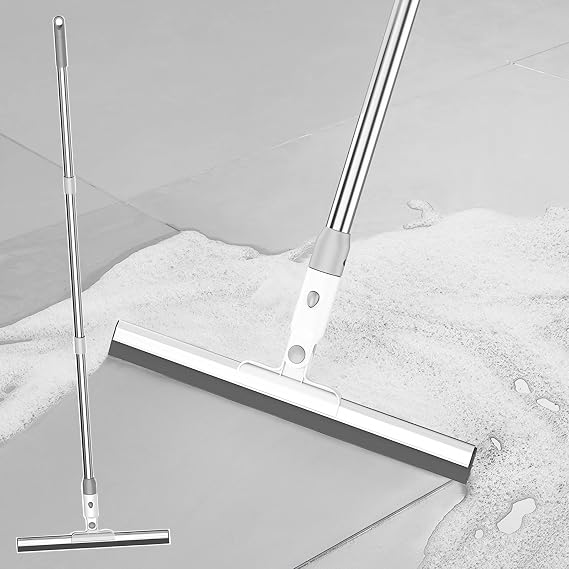 Silicone Floor Squeegee for Shower - Long Handle Water Wiper Scraper Mop Dust Clean Rubber Magic Broom Sweeping Water,Pet Hair Remover for Carpet,Wet Room,Window,Garage,Washroom
