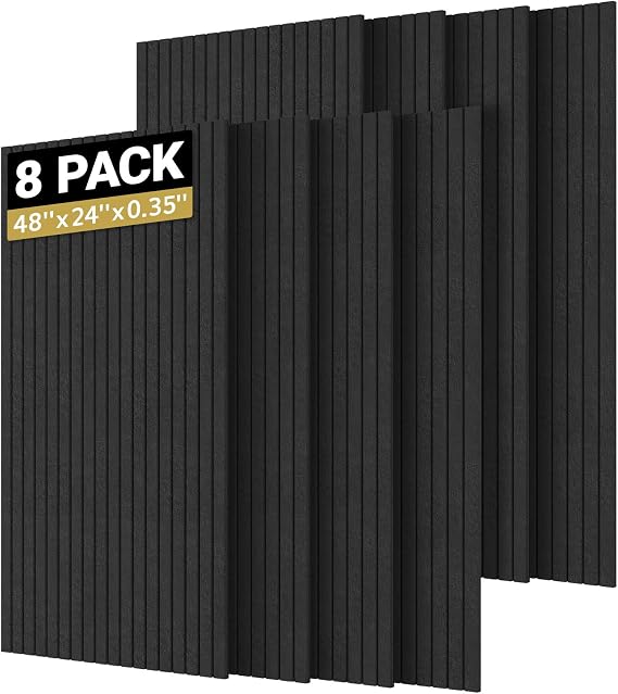 TONOR 8 Pack Large Acoustic Panels,47.2'' x 23.6'' x 0.35'' Acoustical Wall Panel, Self-Adhesive Sound Proof Panels, Decorative Soundproof Wall Panels for Echo Absorption for Home Studio Office, Black