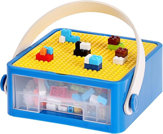 Plastic Building Block Bricks Storage Box, Blue+Yellow, Only Box
