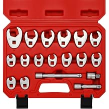 Mayouko 18 PCS 3/8-Inch Drive Crowfoot Wrench Set, Metric, 8mm to 24mm, with Adapter and Extensions, CR-MO