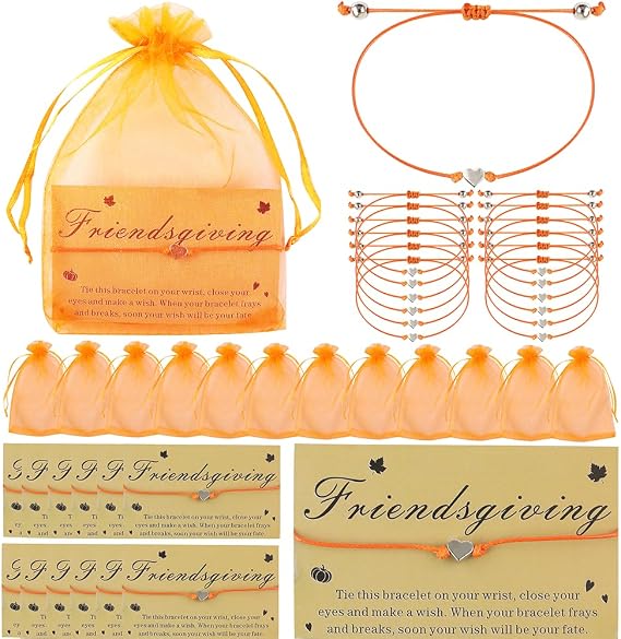12 Sets Heart Wish Bracelets Friendship Bracelets Bulk with Greeting Cards for Friends Christmas Thanksgiving