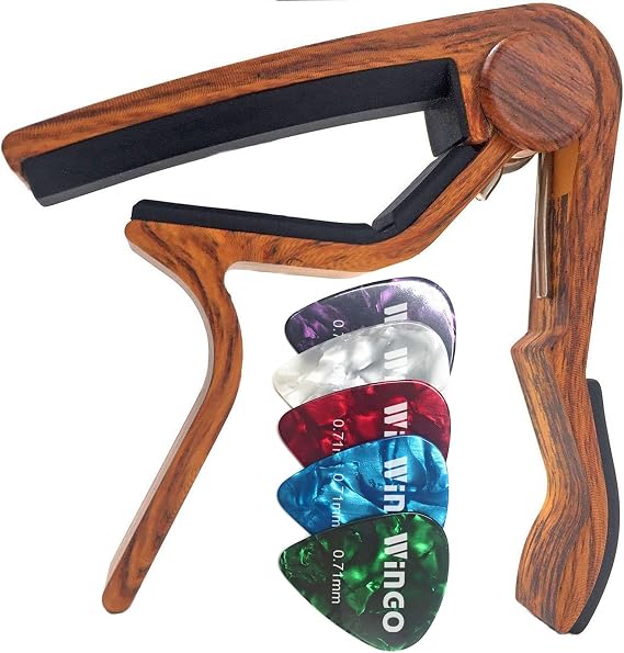 WINGO Guitar Capo for Acoustic Electric Guitars with 5 Picks-Rosewood Color