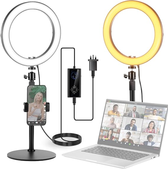 NEEWER 10" 20W LED Ring Light with Desk Stand Phone Holder for iPhone Laptop, Bi Color 2900K-7000K, USB C PD Input, CRI97+ 1660LX/0.5m, Selfie Makeup TikTok Recording Video Conference Lighting, RH10B