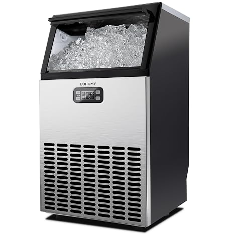 EUHOMY Commercial Ice Maker Machine, 45kg/24H Stainless Steel Under Counter Ice Machine with 15kg Ice Storage Capacity, Freestanding Ice Maker, Cube Ice Machine for Bar, Home, Supermarkets, Restaurant