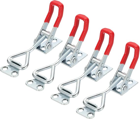 sourcing map 4pcs Adjustable Toggle Clamp M5 x 27mm 220lbs Holding Capacity 4001 Style Quick Release Pull Latches Clamps Hasp for Smoker Lid Jig Tool Box Case, Silver Red