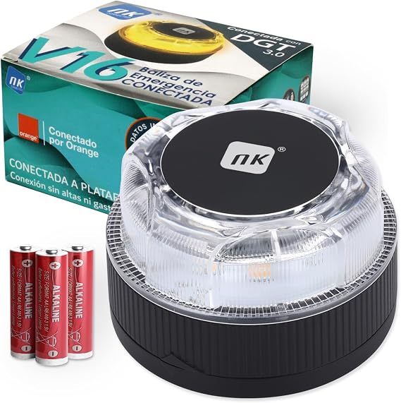 NK Emergency Beacon V16 with Geolocation and DGT 3.0 Connection – Mandatory Use from January 2026, Approved LED Sign for Car, Range 1 km, Waterproof, Data Included until 2038