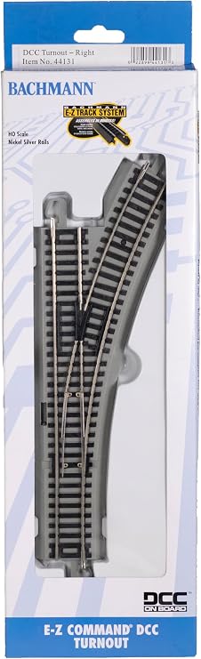Bachmann 44131 Command DCC Equipped Turnout – Right-Nickel Silver E-Z Track with Grey Roadbed-HO Scale