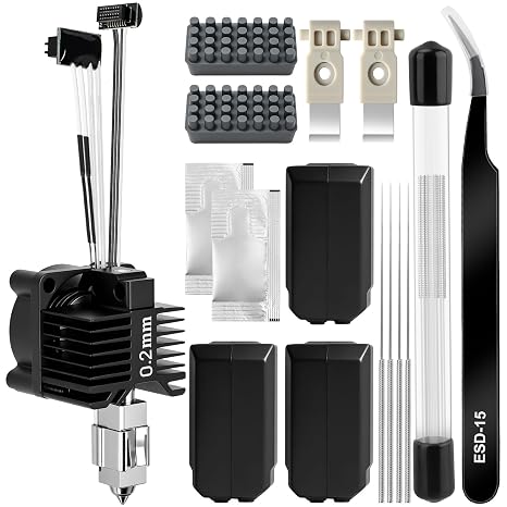 Bambu Lab P1S/P1P用0.2MMホットエンドキット、ファン付き統合P1Sホットエンド、高速印刷P1S押出機加熱ブロックP1SホットエンドおよびBambu Lab P1シリーズ3Dプリンター用フィラメントカッターブレード