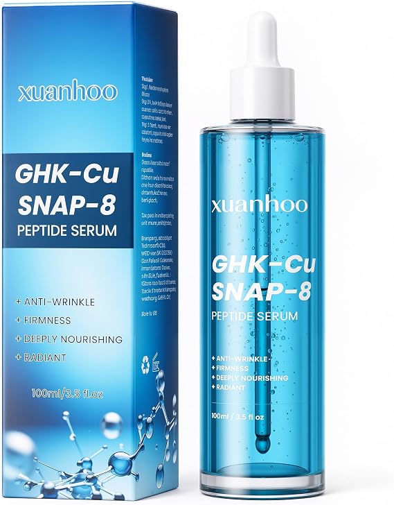 Blue Copper Peptide Serum 100ml, GHK-Cu and SNAP-8 Facial Serum with Hyaluronic Acid, Anti-Aging Moisturizing Care for Smoother, Firmer and Brighter Skin, Face, Neck and Decolletage