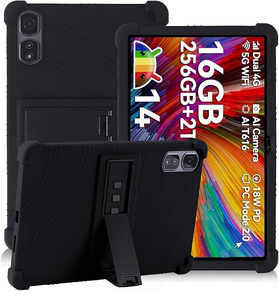 Case for Blackview Tab 16 Pro / Tab16Pro Android 15 Tablet 11 Inch,daunke Soft Silicone Cover,with Folding Stand,Lightweight Shockproof,Anti-Scratch,All-Around Protection,Black