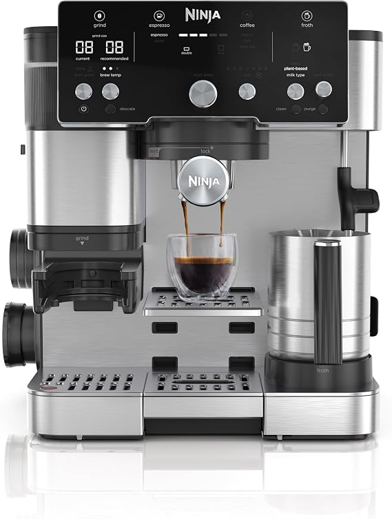 Ninja Luxe Café Essential Series Espresso Machine and Drip Coffee Maker Integrated Grinder Assisted Handling Hands-Free Frother for Cappuccino and Latte Dairy or