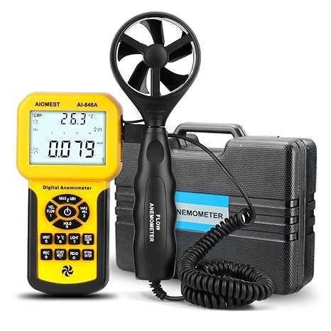Precise CFM Meter Handheld HVAC Anemometer - 0.001~100mph Wind Speed Velocity Airflow Tester Gauge with Wind Temperature, Air Volume， Backlight Display