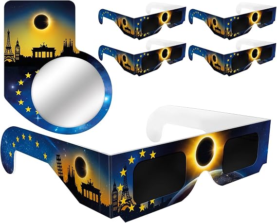 Solar Eclipse Glasses Approved 2026, (5 Pack) CE and ISO Certified Solar Eclipse Observation Glasses, Safe Shades for Direct Sun Viewing, Bonus Smartphone Photo Filter Lens, Flag design