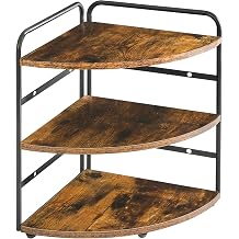 IBUYKE Corner Shelf, Kitchen Counter Organizer, Spice Rack, Bathroom Vanity Trays, 3-Tier Bedside Shelf for Small Spaces,Cosmetic Storage Perfume Holder, Adjustable Height, Rustic Brown, TWJ002H