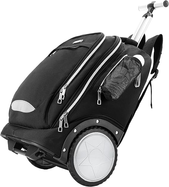 Rolling Backpack with 7 Inch Large Wheels, Double Reinforce Telescoping Handle,Easy Going Up and Down Staircase, Carry-on Backpack with Laptop Compartment for Business and Travel Commuter Black