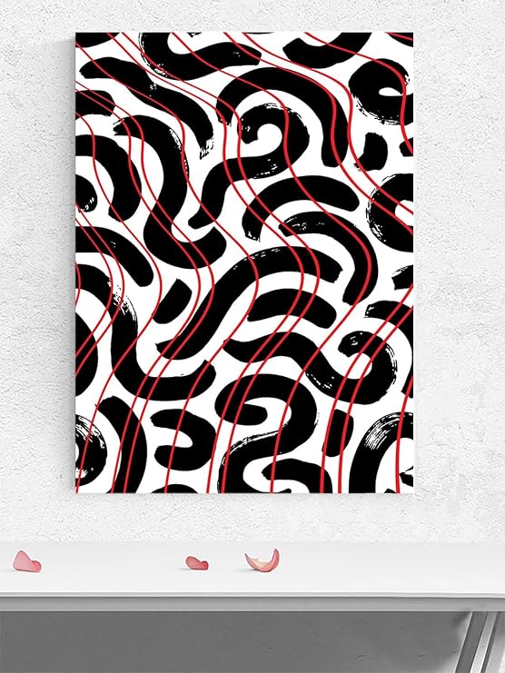 Postermanya Crimson Flow, Siyah Beyaza Kızıl Akış Soyut Sanat Sanatsal Poster - Afiş - Dekorasyon