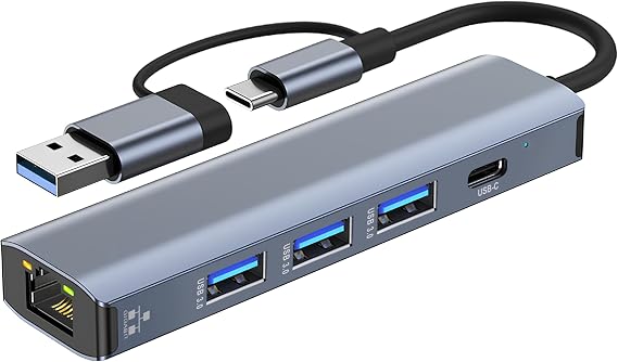 USB Type-C to Ethernet Adapter 1000 Mbps, Gigabit RJ45 LAN Network Adapter with 3 x USB 3.0 & USB Type-C Ports, USB C Hub with Ethernet for MacBook XPS Surface Pro Linux Chromebook