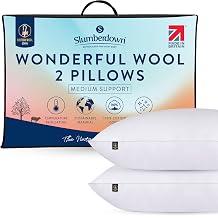 Slumberdown 100% British Wool Pillows 2 Pack - Naturally Cooling & Moisture-Wicking for Hot Sleepers, Luxury Back & Side Sleeper Bed Pillows - Hypoallergenic Cotton Cover, UK-Made (48 x 74cm)