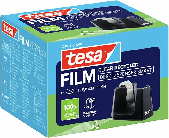 tesa Smart Recycled Desk Dispenser - Clear Recycled Roll - 10m x 15mm