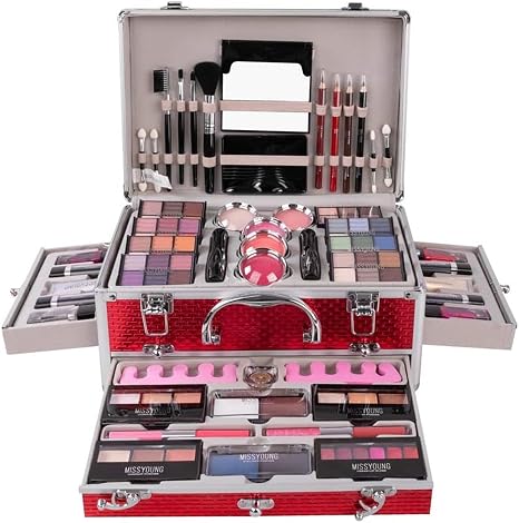 FantasyDay Multifunctional Exquisite Makeup Gift Set Cosmetic Makeup Kit for Face Eyes and Lips - Makeup Palettes Vanity Case with Eyeshadow Palette Lipstick Blush Mascara Brush