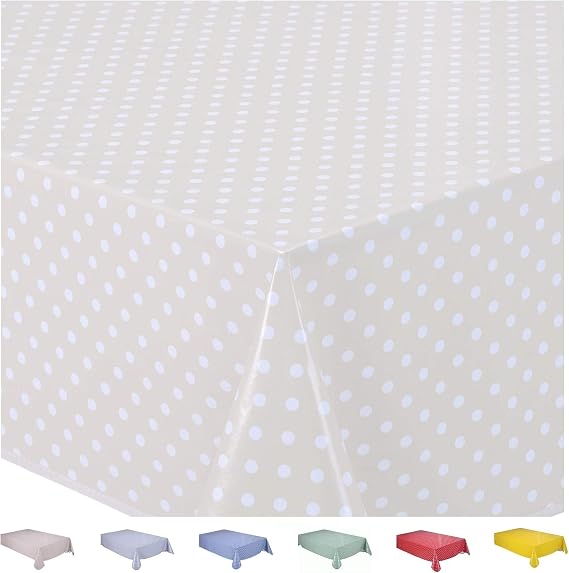 Home Direct Rectangular Oilcloth PVC Wipe Clean Tablecloth 140cm x 200cm 55x78 Small Polka Dot Beige