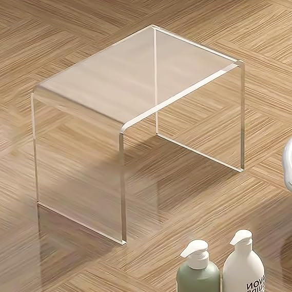 Clear Acrylic U Shaped End Table, Transparent Perspex Plastic Shower Stool, Stylish Modern Coffee Table with Rounded Edges, Waterproof Shower Bench for Small Spaces Bedroom, Living Room (30*20*22cm)