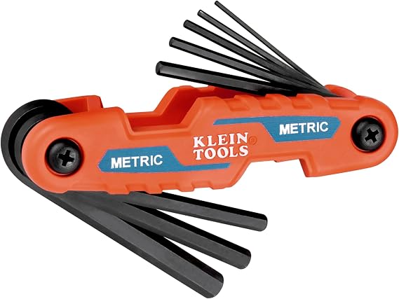 KLEIN TOOLS 70540M Compact Folding Hex Key Set, 8-Key Metric Sizes 1.5mm to 8mm, Industrial Strength Heat Treated Alloy Steel